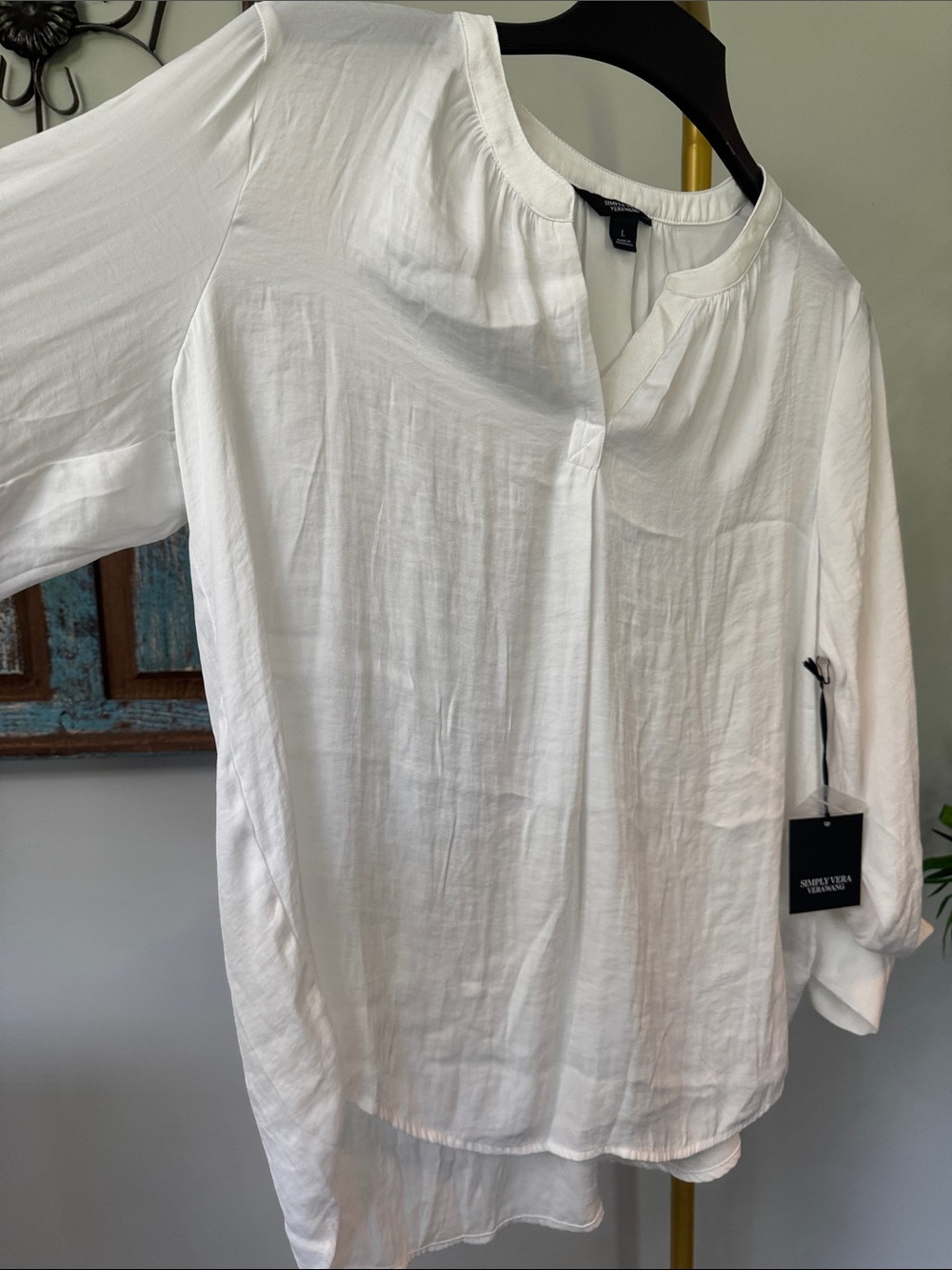 Simply Vera Vera Wang White Split V-Neck Tunic peasant Blouse NWT L - Picture 5 of 11